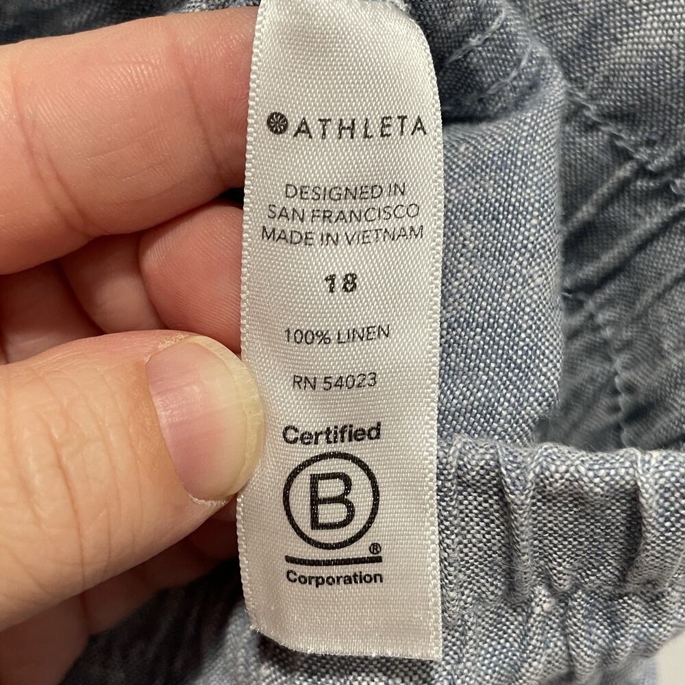 Athleta Womens Lagenlook Cabo Linen Wide Leg Pants Size 18 Blue Coastal Pull On - Picture 3 of 5